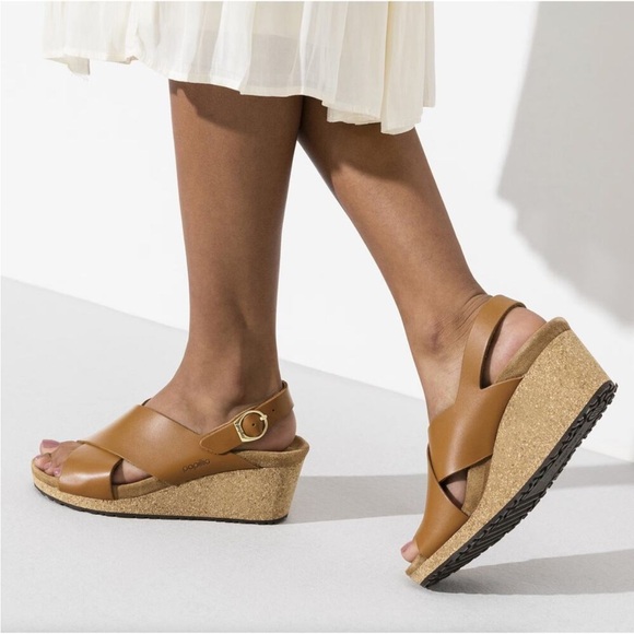 Birkenstock Papillio Samira Brown Cross Strap Wedge Sandals - Picture 1 of 12